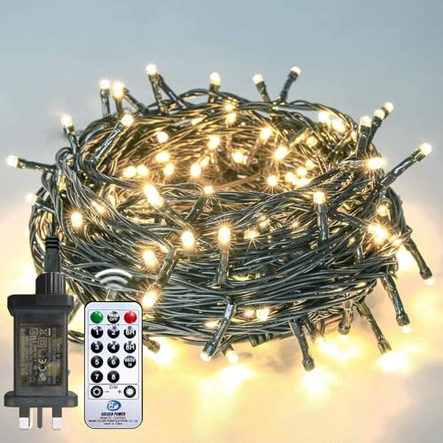 Afaiup 82ft 200 LED Christmas Lights Outdoor, Warm White Fairy Lights Indoor Plug in, 8 Modes Twinkle String Light for Outside Tree Bedroom Wedding Party Classroom Dorm Ceiling Home Decorations