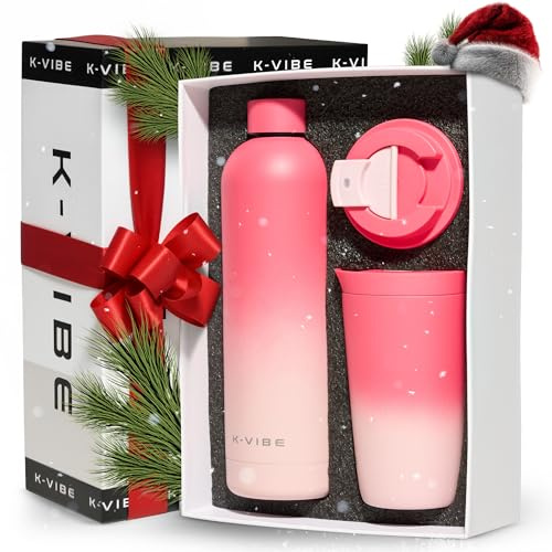 Thermobecher 350ml & Edelstahlflasche Geschenkset | Thermo-Kaffee-Becher mit Quick-Press Deckel | rutschfester Boden, BPA-freier Isolierbecher Coffee-Cup to Go | Für Büro, Uni & Alltag | K-VIBE