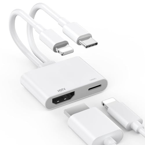 USB-C＆Lightning-auf HDMI Adapter für iPhone, iPad,MacBook, [Apple MFi-Zertifiziert] 4K@60Hz UHD Digital AV Adapter für TV/Monitor/Projektor, Plug & Play