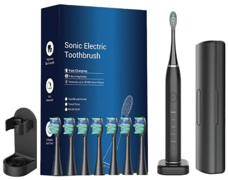 ProSonic V1 – Professionelle Zahnreinigung mit Schalltechnologie für glattere Zähne und optimale Mundhygiene Elektrische Schallzahnbürste - Reiseetui, Ladestation, 5 Putzmodi, 8 Bürstenköpfe