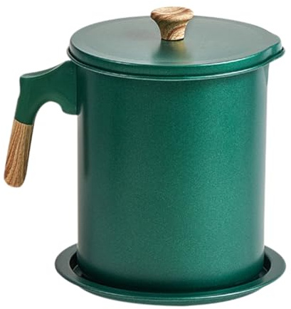 Récipient à graisse de bacon de cuisine – Pot à graisse en fonte, bec verseur facile, grande capacité de 1,4 l, pot de filtre à huile avec filtre et plateau antidérapant | Idéal pour frire le bacon et