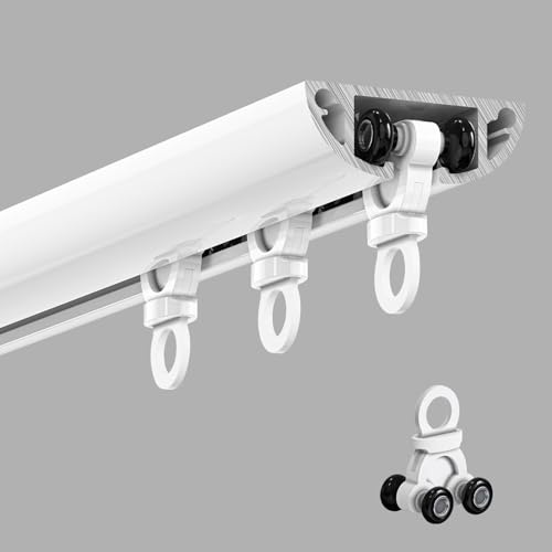 Rail de plafond pour rideaux Avec Rouleau, Système de rail de rideau Aluminium Coulissants, Pas Facile À Rouiller, pour Fenêtres, Chambre, Salon, Bureau, Hôtel(White,5m/16.4FT(4 * 1.25m))