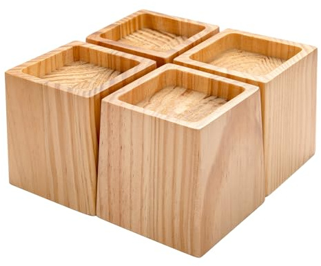 evergoods 4 Pack Wood Bed Risers 4 Inch Heavy Duty 2200lbs Non-Slip | Heavy duty solid wood risers support up to 2200lbs. Non-slip design for bed, sofa, desk and couch. for raising furniture