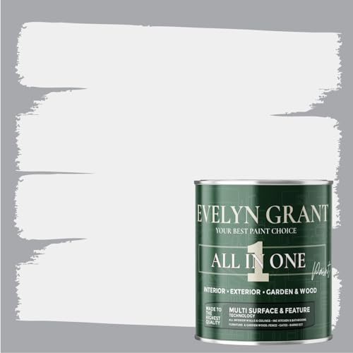 Evelyn Grant All-IN-ONE Paint & Primer - Multi-Surface Paint For Interior Walls, Outdoor Garden & Exterior Walls, Wood Furniture | High Durability Multi-Feature - Light Grey Clouds - 0.5L - Matt