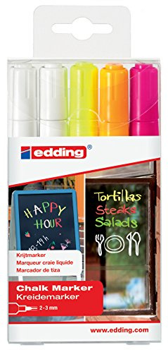 Edding 4095-9999 Fenster- / Kreidemarker, Rundspitze ca. 2-3 mm (schmal, neon sortiert, 5)