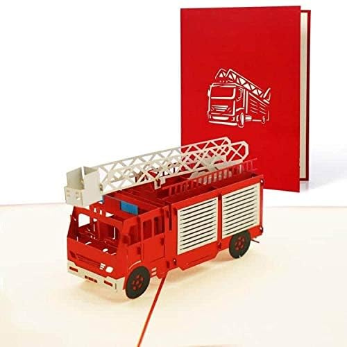 Diese-Klappkarten 3D Pop Up Karte Feuerwehr - Geburtstagskarte Junge Mädchen - Glückwunschkarte mit 3D Pop-up Effekt - Geburtstag Gutschein Geschenk - Karte Einschulung Feuerwehrauto