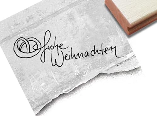 Stempel Weihnachtsstempel FROHE WEIHNACHTEN handschriftlich mit Brezel - Textstempel Karten Geschenkanhänger Geschenk Weihnachtsdeko - zAcheR-fineT