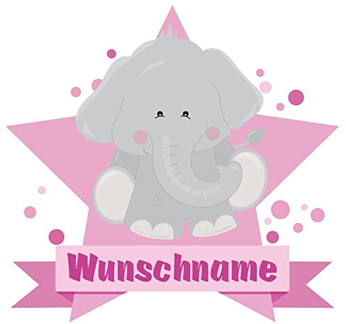 Samunshi® Süßer Elefant Wandtattoo Türschild mit Name personalisierbar Kinderzimmer Türaufkleber Baby Wandaufkleber - 40x35cm mehrfarbig