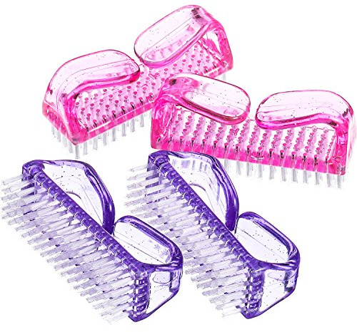 JIAHAO 4 Pieces Handle Nail Brush Nail Hand Scrubbing Cleaning Brush Fingernail Brush(Pink and Purple)