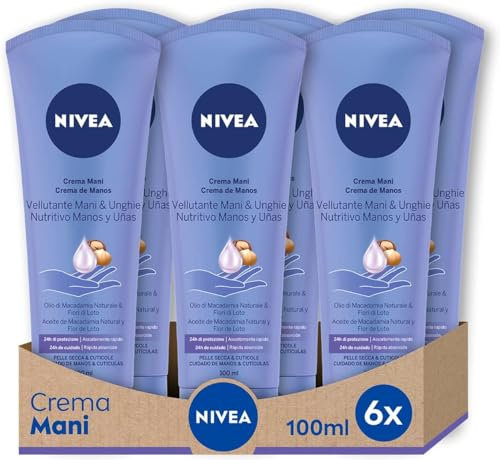 NIVEA Crema Mani Vellutante in Confezione da 6 x 100 ml, Crema Nutriente Arricchita con Burro di Karité, Crema Profumata per le Mani dalla Formula Morbida e Leggera