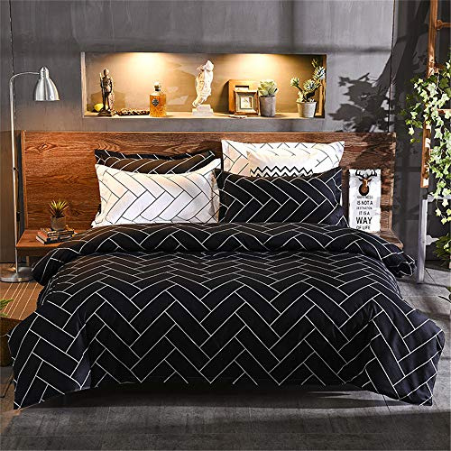 FANSU Housse de Couettes Parure de Lit 4 Pièces, Microfibre Modèle de Élégant Ensemble de Literie avec 2 Taies d'oreillers et 1 Drap de lit (140x200cm,Géométrie Noire)