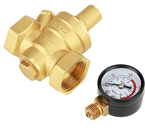 Vikye DN25 32mm Pressure Regulator, Brass Adjustable Water Pressure Reducing Regulator Reducer+Gauge Meter 1.6Mpa