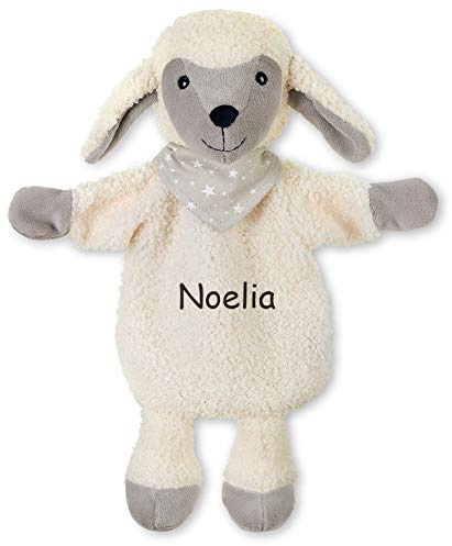 Sterntaler Handpuppe Schnuffeltuch Schaf Stanley, Bestickt mit Namen, personalisierbar mit Namensstickerei, Geschenk zur Geburt, Taufe, Babygeschenk für Mädchen & Jungen, Plüschpuppe