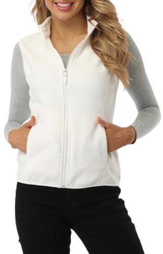 Fuinloth Dam Fleeceväst, Lättvikts Stående Krage Ärmlös Bodywarmer med Blixtlåsfickor Elfenben L