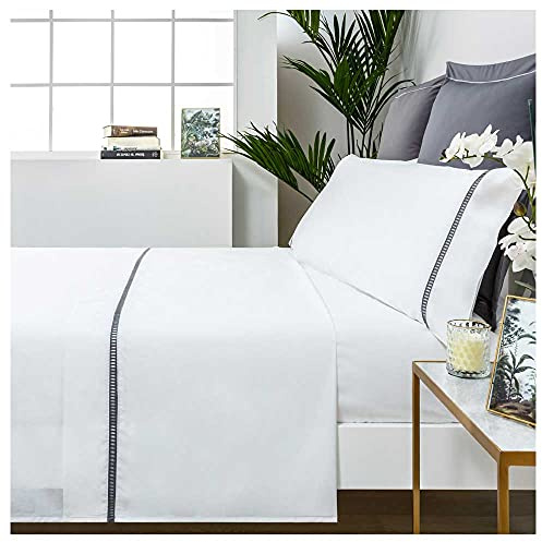 COTTON ARTean Juego de sábanas 150x190 / 200 Percal algodón 200 Hilos VAINICA blanco 4 piezas: Encimera, 2 Fundas de Almohada, Bajera Ajustable