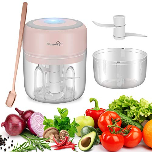 BlumWay 2 Stück Mini Zwiebelschneider, Elektrisch Zerkleinerer Küche Gemüsezerkleinerer Multizerkleinerer mit USB Wiederaufladbare Knoblauchschneider für Babynahrung Fleisch Knoblauch Obst 250 &100ML