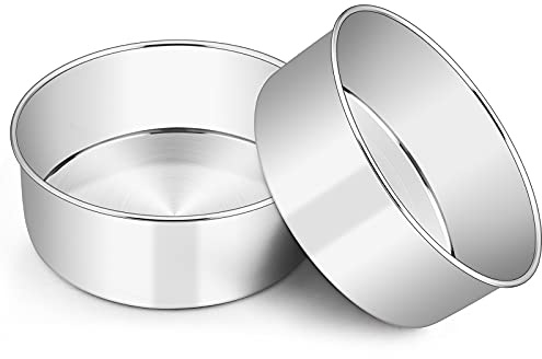 Homikit 8 Cake Tin Set of 2, Stainless Steel Cake Mould Round Cake Pan | 7.5cm Deep, Healthy & Solid, Seamless Design & Mirror Finished, Dishwasher Safe, Great for Birthday Christmas Wedding Cakes