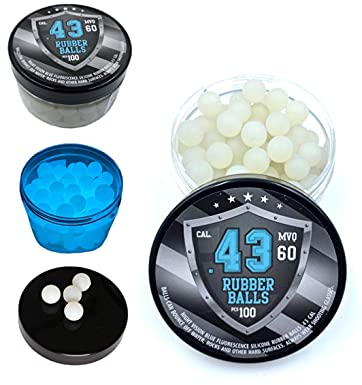 SSR 100 x Hochwertige fluoreszierende Gummi Silikon Bälle in 43 Kaliber Paintballs Rubber Balls Reballs leuchtet im Dunkeln für Training und Selbstverteidigung in Blau