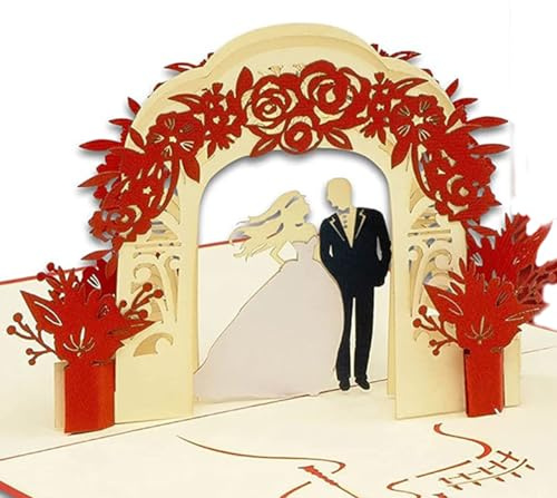 Pop-Up Karte Hochzeit – 3D Brautpaar Grußkarte, N290 | Brautpaar, Altar, Papierkunst, aufklappbar, Hochzeitsgeschenk, Rosen
