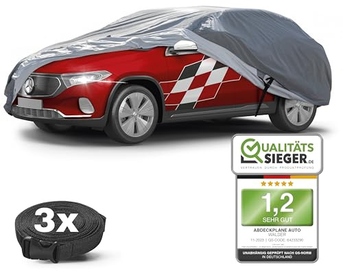WALSER Premium Abdeckplane Auto All Weather Plus Qualitätssieger Sehr Gut*, Abdeckplane wasserdicht, Auto Abdeckplane, Autoplane UV-beständig, Autoabdeckung Outdoor, Abdeckung SUV/Van Größe 8 grau