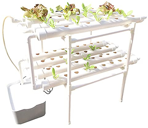 Hydroponiskt system, 72 hål, 8 rör, hydroponiskt odlingssystem, hydroponiskt odlingssats, 2 lager, hydroponiska planteringsutrustning, djup vattenkultur, balkong, trädgårdssystem för grönsaker, sallad