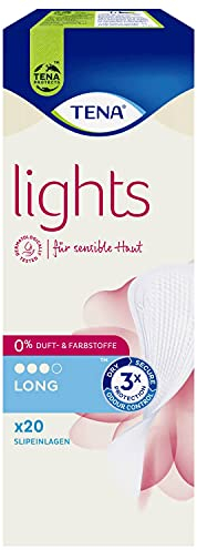 Tena Lights - 20 assorbenti per pelli sensibili, 0% profumi e coloranti, 3 strati di protezione