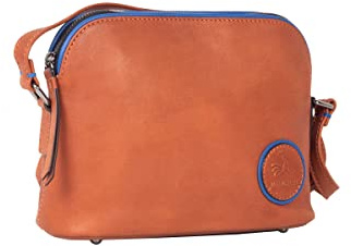 MiTASCH Sac à main petit sac bandoulière femme sac bandoulière marron bleu 22x17cm cuir cuir lisse sac en cuir