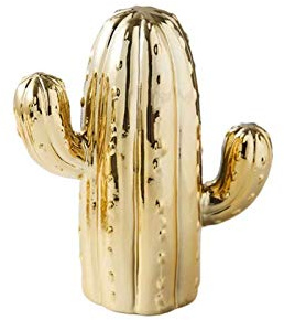 Opera d'arte Sculture Ornamenti in ceramica del desktop del cactus, for la decorazione della casa e dell'ufficio della scrivania, decorazioni della casa del giardino carino (dorato, bianco) Regalo Sta
