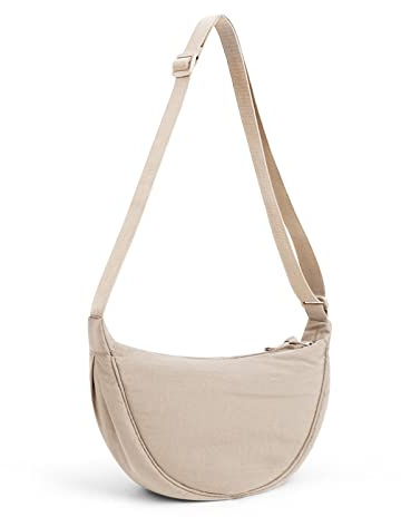DKIIL NOIYB Crescent Bag for Women Men, Nylon Crescent Bags Hobos Crossbody Bag Portable Crescent Purse with Adjustable Strap Solid Color Chest Bag Shoulder Bag Fanny Packs, A02-beige, 31cm