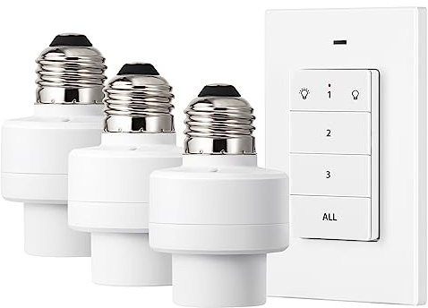 DEWENWILS Remote Control Light Socket, Wireless Light Switch for Pull Chain Light Lamp Fixtures, 100FT Range, No Wiring Needed, ETL Listed(1 Wall Mounted Controller+3 Socket, Shorter Version)