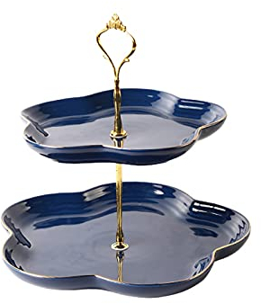 Kuchenständer ServierStänder Einfache Doppelschicht-Kuchen-Stand-Multi-Farb-Dessert-Tisch-Keramik-Kuchen-Display-Stand for Hochzeits-Hausgeburtstag Tee-Party-Servierplatte Tortenständer ( Color : Blau