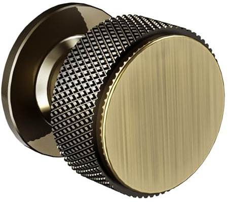 FURNIWARE Pack of 10 Knurled Cabinet Knobs, Shiny Antique Brass Cabinet Knobs, Solid Cupboard Handles with 2 Sizes Screws, Round Single Hole for Kitchen, Dresser, Wardrobe, Chest of Drawers, Furniture