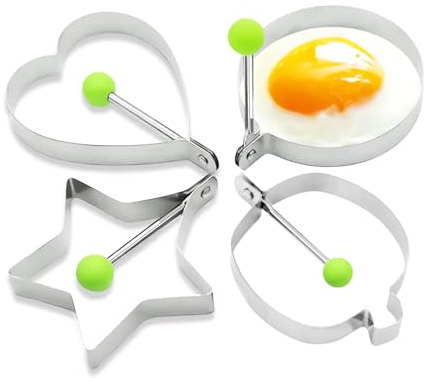 4 moldes para huevos fritos de acero inoxidable, anillos antiadherentes, anillos para huevos, anillos para huevos, tortillas, acero inoxidable, molde creativo para magdalenas, desayuno, tortilla,
