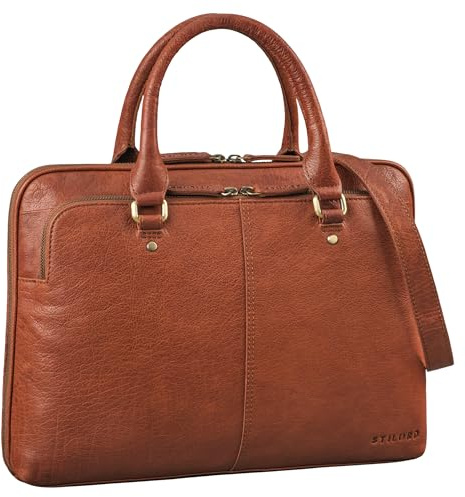 STILORD Celine Schmale Businesstasche 13,3 Zoll Laptop-Tasche Damen Umhängetasche Herren Schultertasche Dokumententasche A4 für Büro Arbeitstasche Farbe:maraska - braun