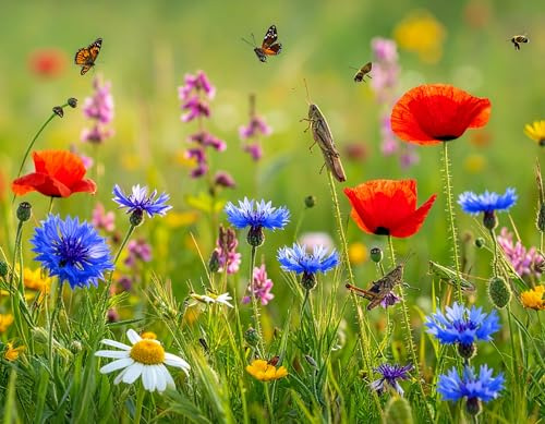 Grashüpfer Mischung – Blumensamen Pflanzen Mix - Heuschrecken freundlicher Garten - Einjährige & mehrjährige Blumen - Artenreiche Insektenwelt - Saatgutmischung Hochbeet Balkon Wildflower