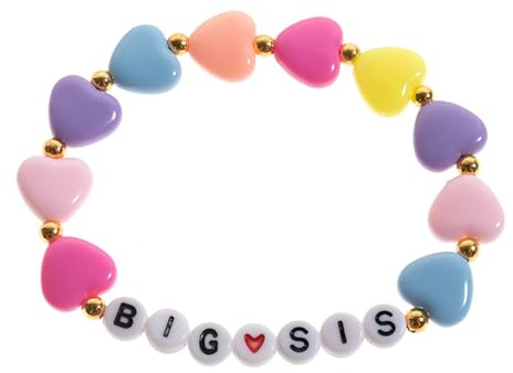LPYO Armband für Damen, zierlich, handgefertigt, bunt, Herzbuchstaben, Stretchperlen, große Schwester, Lil-Sis, Armband, Ankündigung, Freundschafts-Armband, Y2K-Schmuck, Weihnachten, Halloween
