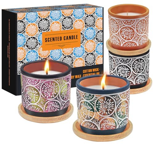 Duftkerze Set, Sojawachs Aromatherapie Kerzen Set, 4 Stück Duftkerzen Geschenkset Enthalten Vanille, Orange, Rose, Zitrone Kerze, Geschenke für Frauen Muttertag, Weihnachten, Valentinstag(4 x 3.52oz)