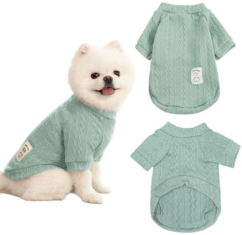 Winmany Suéter para Perros Pequeños y Medianos Gato Ropa de Invierno Cuello Alto Chihuahua Yorkie Cachorro Conjunto Color Sólido (Verde, M)
