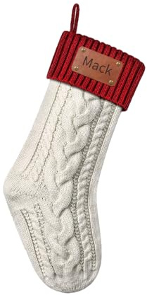 HOBULL Weihnachtsstrumpf Personalisiert 46cm Großer Nikolausstrumpf Personalisiert Namen, Gestrickter Weihnachtssocken Kamin Hängenden Decorations Geschenk für Christmas, Feiertags, Familienparty