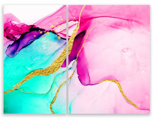 SMTDeco Herdabdeckplatte 30x52+40x52 cm – Mehr Arbeitsfläche, Spritzschutz & Schneidebrett – ESG Glas, kratzfest – für Induktion/Ceranfeld – 2-teilig, Motiv Abstrakte Modern Rosa