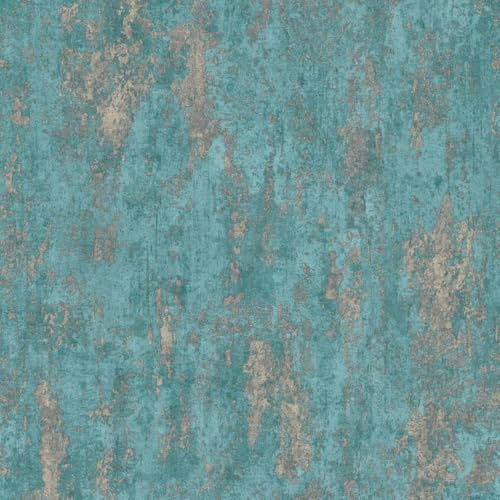 Casual Chic Industrial Concrete Teal Wallpaper - Metallic Gilver Detail Modern - Textured Paste The Wall Vinyl