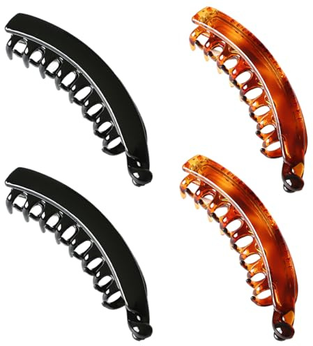 JEYORZY 4 pcs pinzas para cabello en forma de plátano, Pinzas de plátano para mujer, clip de plátano para cabello grueso, lindas pinzas para el cabello para niñas, pinzas de plátano para cabello fino