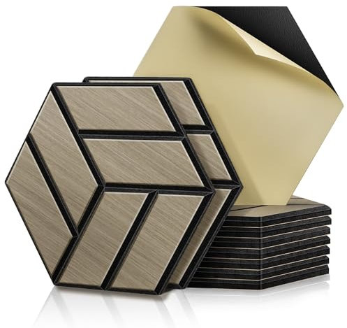 JAMELO Akustikpaneele Holz Furnier 10 Stücke | 30 * 15 * 1.2cm Akustikplatten Selbstklebend 3D Wandpaneele für Decken-/Tür-/Wanddekoration Wandverkleidung Walnuss