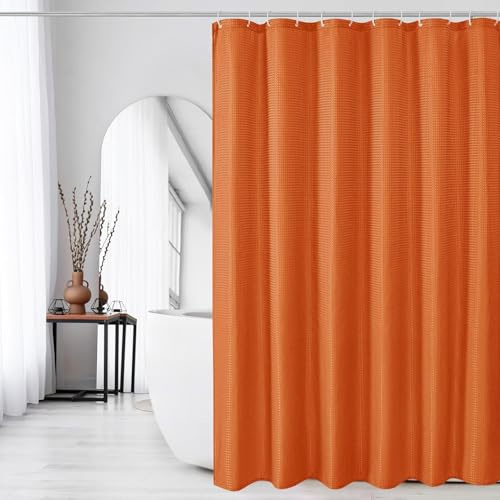 Bingobang Shower Curtains Set for Bathroom with 12 Hooks, Mould Mildew Proof Resistant, Waffle Fabric Bath Bathtub Curtain Washable for Wet Room (Burnt Orange, 71 x 71 Inch)