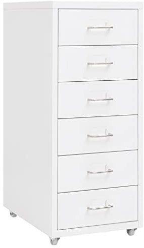 Myheimly Aktenschrank mit Rollen Rollcontainer Bürocontainer Schubladenschrank Büroschrank Metallschrank Schrank Metall Aktenschrank Weiß,6 Schubladen