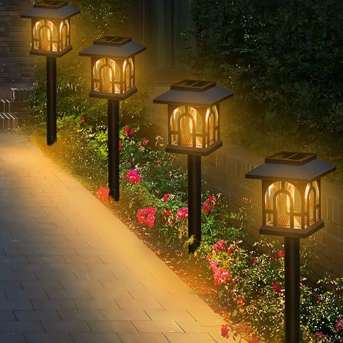 AebeChun Luci Solari da Giardino, 6 Pezzi Vintage Lampade Solari da Giardino con Luce Bianca Calda, Auto On/Off IP65 Impermeabile Luce Solare LED per Sentieri Cortile Patio Vialetto Prato