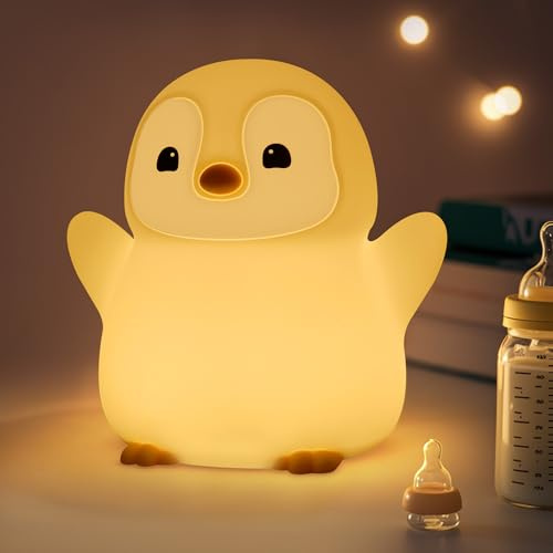 OkiyiD Pinguin Geschenke,Niedliches Pinguin Nachtlicht, Tierische Kinderzimmerlampe aus Silikon mit Dimm- und Timingfunktion, Niedliche Pinguin Deko-Leuchten