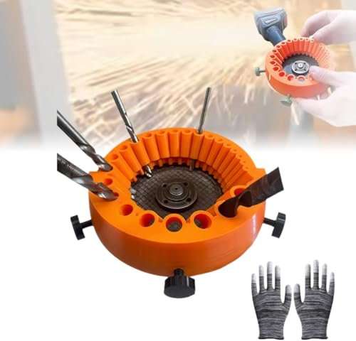 StyBtt Drill Bit Sharpener Grinder, New Drill Sharpener Machine, Grinding Attachment for Angle Grinder, Suitable for 2-13mm Drills and 115/125mm Grinding Wheels Angle Grinders, with Gloves (Orange)