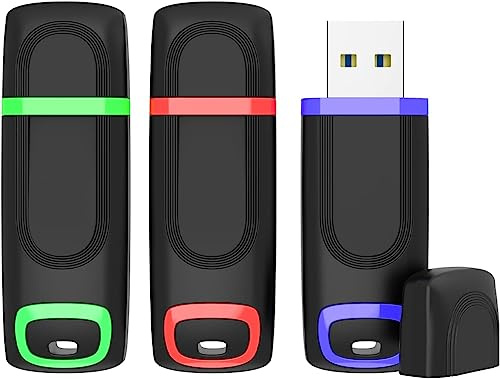 KEXIN USB Stick 256GB 3er Pack USB 3.0, Speicherstick mit Cap LED-Licht, Lesegeschwindigkeit bis 130 MB/s, Flash Laufwerk für PC Laptop TV Auto Schwarz Grün
