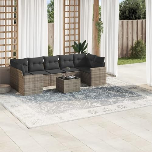 Brokky 8-TLG. Garten-Sofagarnitur mit Kissen LoungemöBel Balkon Patio Furniture Gartengarnitur Set Grau Poly Rattan / 3251077